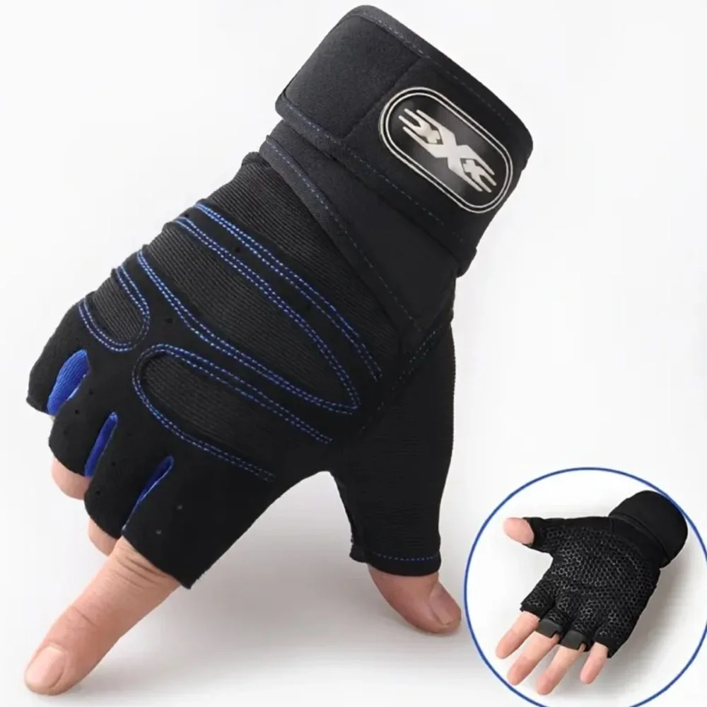 Callie Lives Red Blue Fingerless Wrist Support Weight Training Biking Gloves - Picture 1 of 5